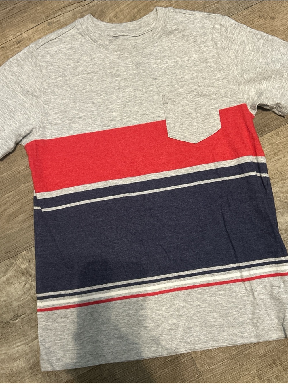 Cat & Jack Gray Red Navy Striped Pocket Tee